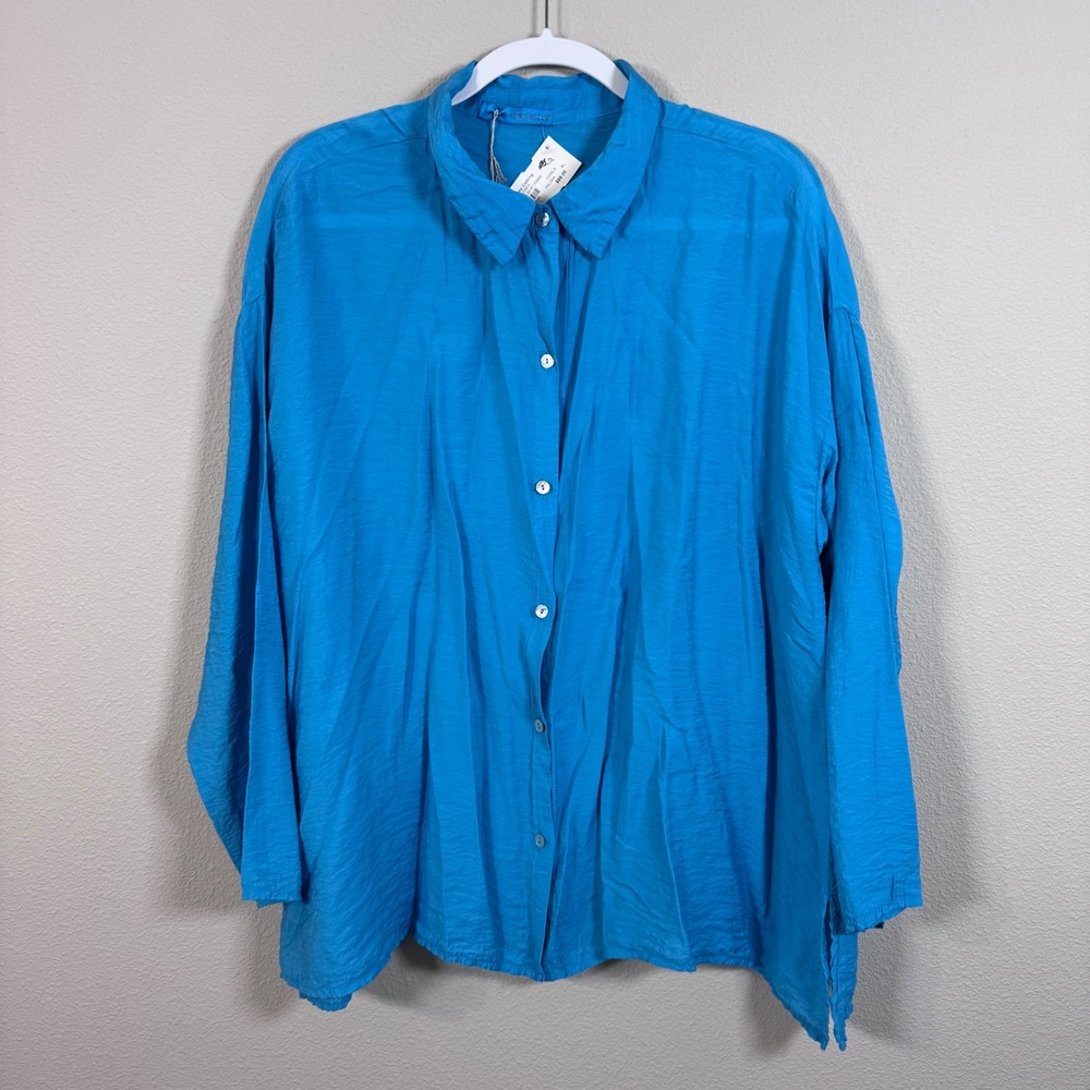 Cut Loose Swing Shirt XL Paloma Blue Button Down Long Sleeve Rayon Nylon NWT